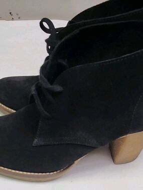 J. Crew Black Suede Lace-Up Ankle Booties with Gold Block Heel